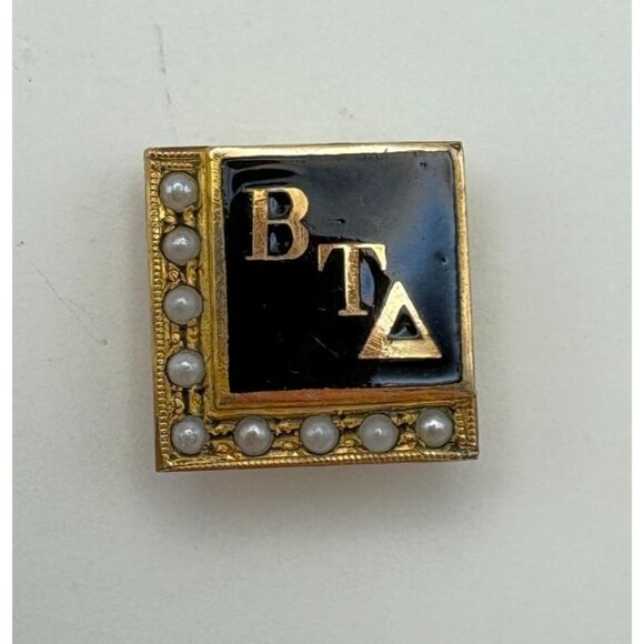 1940s Beta Tau Delta Fraternity Sorority Pin 1/10 GF Black Enamel Seed Pearls - Picture 6 of 7